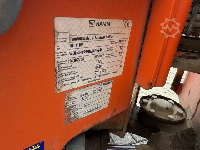 Hamm HD 8 VV Rouleau compacteur / Rouleau de route / Cylindre tandem 2019 Kubota Diesel HAMM HD 8 VV Trilwals / Road Roller / Tandemwalze 2019