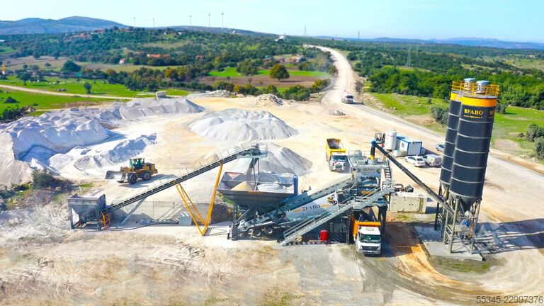 Planta dosificadora de hormigón móvil FABO Mobile Concrete Batching Plant 120 m3/h Mobile Concrete Batching Plant