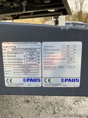 Nền tảng làm việc của trailer Paus GT 16 AG