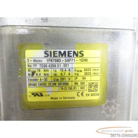 Двигатель Siemens Siemens 1FK7083-5AF71-1GH0 Synchronmotor SN: YFTD36425801001