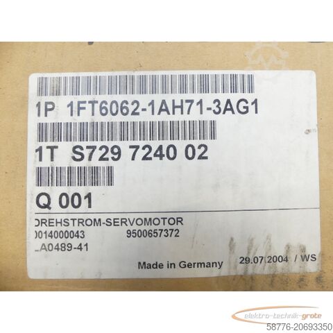 Enjin Siemens Siemens 1FT6062-1AH71-3AG1 Servomotor SN: 1TS729724002 -  -