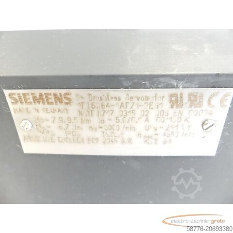 Siemens 1FT6064-1AF71-3EG1 Brushless Servomotor SN: YFN717031502008