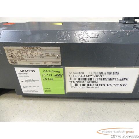 Motor Siemens Siemens 1FT6064-1AF71-3EG1 Motor SN: YFS729616201004 - Generalüberholt -