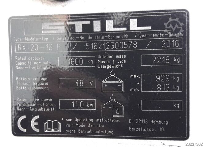 4 Tekerlekli Forklift, ID No: G00578 STILL RX20 - 16P