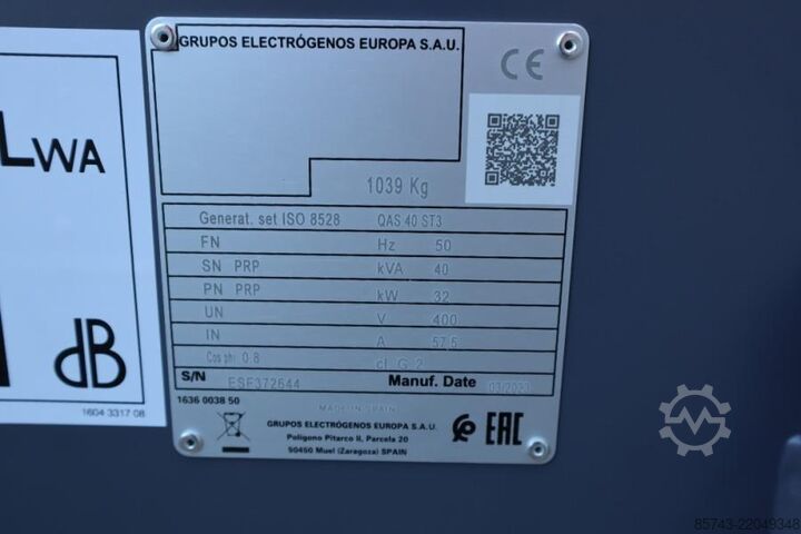骨料 Atlas Copco QAS 40 ST3 Valid inspection, Diesel, 40 kVA