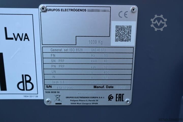 骨料 Atlas Copco QAS 40 ST3 Valid inspection, Diesel, 40 kVA
