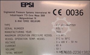 Presse isostatique à froid EPSI CIP 400 - 300, 750Y