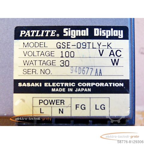 Sasaki Electric Component Sasaki Electric Patlite GSE-09TLY-K Signal Display