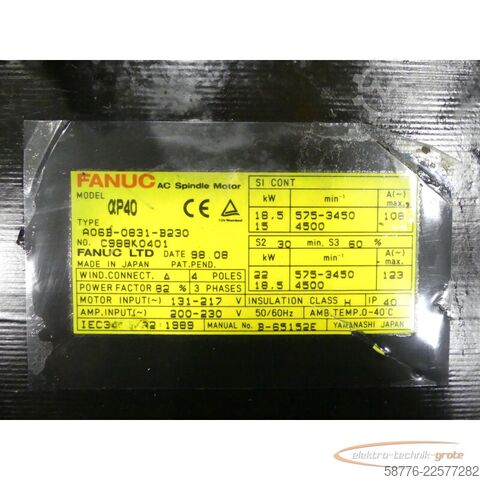  KUKA Fanuc A06B-0831-B230 AC Spindle Motor SN: C988K0401