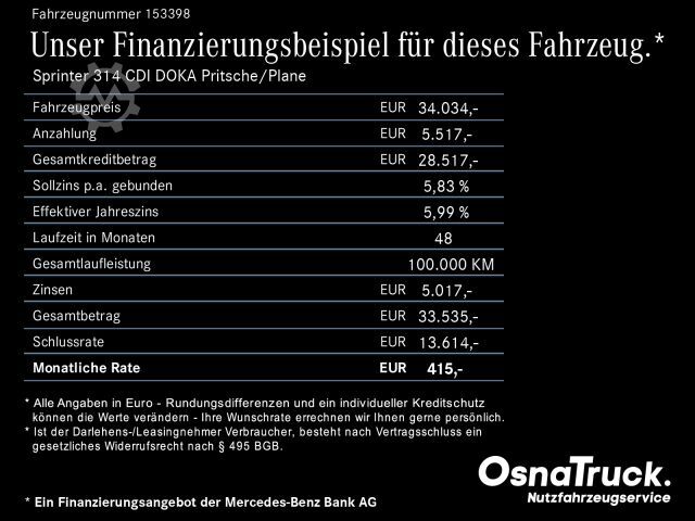 Van MERCEDES-BENZ Sprinter 314 CDI DOKA Pritsche/Plane Klima,Tempo