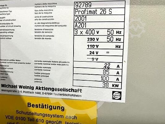 Raboteuses quatre faces Weinig Profimat 26 Super 2001 Weinig Profimat 26 Super