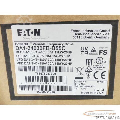 组成部分 Eaton PowerXL DA1-34030FB-B55C / 169391 SN: 66650001003 --