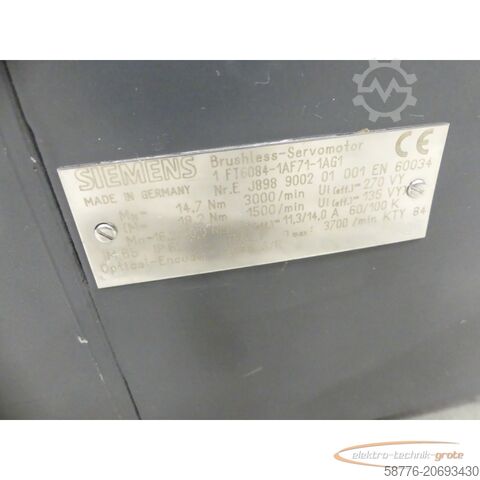 Motor Siemens Siemens 1FT6084-1AF71-1AG1 Synchronservomotor SN:EJ898900201001