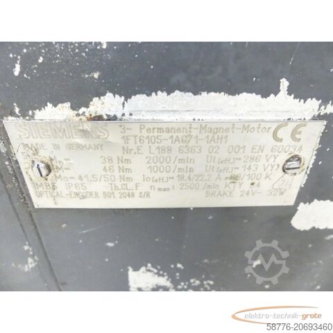 Motor Siemens Siemens 1FT6105-1AC71-1AH1 SN: L188636302001 Servomotor