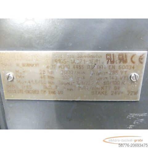 Motor Siemens Siemens 1FT6105-1AC71-1EH1 Servomotor SN: YFM310446603001 ohne Geber