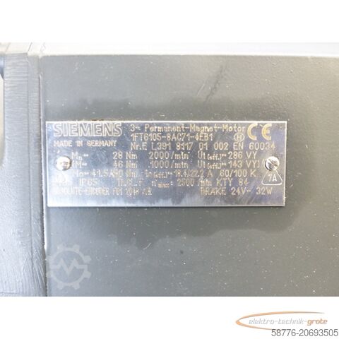 Motor Siemens Siemens 1FT6105-8AC71-4EB1 Synchron-Servomotor SN:EL391811701002