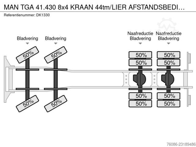  MAN TGA 41.430 8x4 KRAAN 44tm/LIER AFSTANDSBEDIENIN...