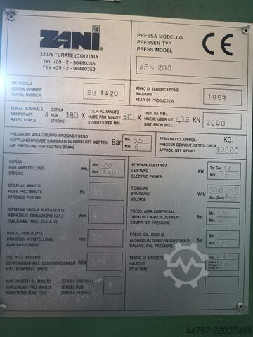 екцентричний прес ZANI AFN 200t