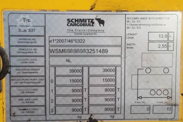 Drsne ponjave Schmitz Cargobull SCB3ST Vol CoC Documents, TuV Loading Ce