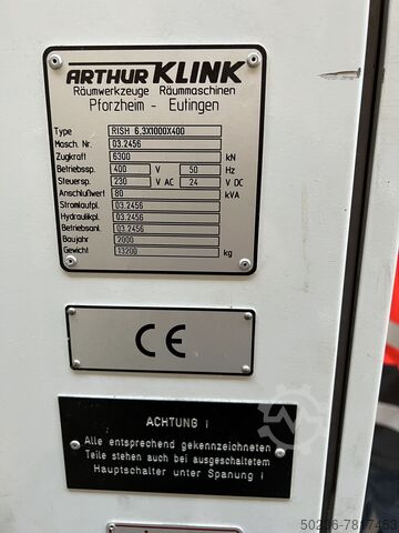 CNC internal broching machine Arthur Klink RISH 6.3X1000X400
