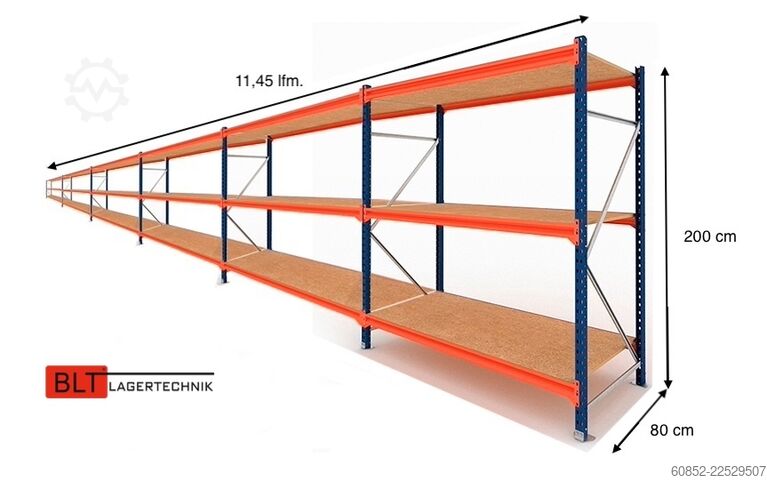  ca. 11,45 lfm. Weitspannregale H: 200 cm T: 80 cm , 400 kg Fachlast , 3 Ebenen