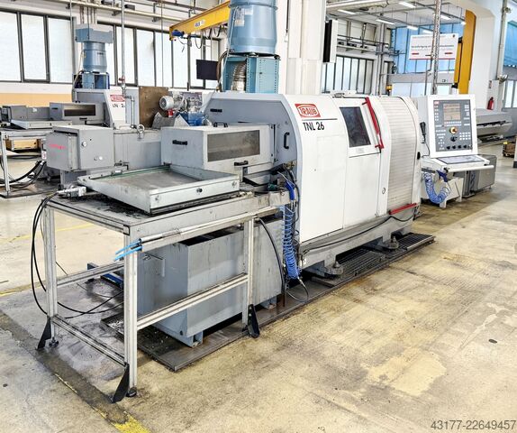 Tour automatique CNC à poupée mobile + embarreur TRAUB + EMCO - 5 Maschinen : 3 mal TNL 26 + 2 mal Turn 332 MC