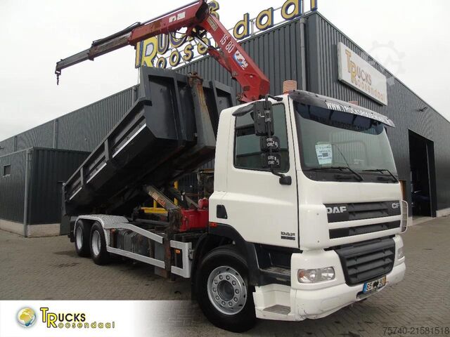 Tippbil med kran DAF CF 85.380 + MANUAL + HMF 1680 + HYVA + 6X2