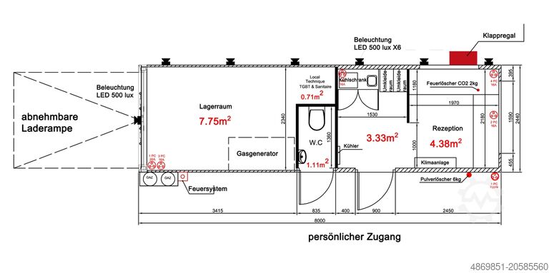 Conteneur de bureau 8 m Bürocontainer mit Austattung