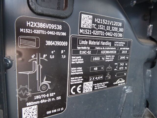 Električni 3 -kolesni viličar Linde E16C