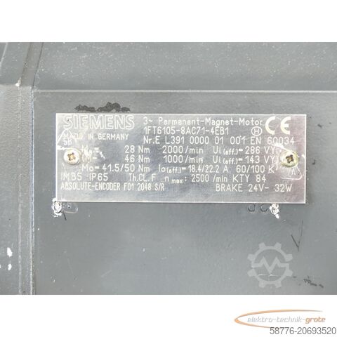 Siemens motor Siemens 1FT6105-8AC71-4EB1 Synchronservomotor SN:EL391000001001