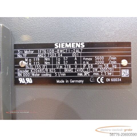 Siemens motor Siemens 1FT6108-8WC71-2AL7 Drehstrom-Servomotor  !