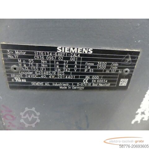 Siemens motor Siemens 1FT6134-6AB71-2AL4 Synchronmotor SN: C936096702001
