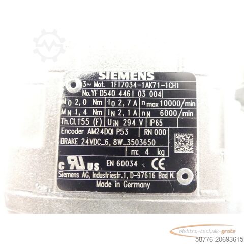 シーメンス・モーター Siemens 1FT7034-1AK71-1CH1 Synchronmotor Encoder AM24DQI SN: YFD540446103004