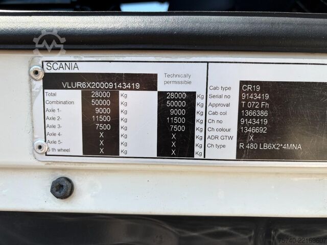 車両運搬バン Scania R 480 6X2 + 3 PEDALS + STUURAS + EURO 5 + ALU O...