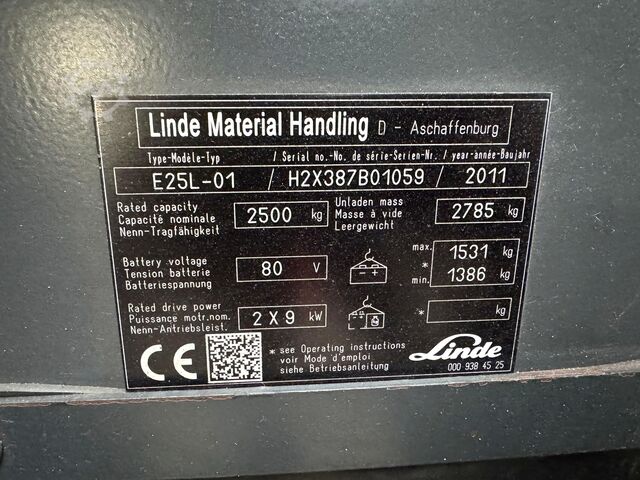 2011年保养 + UVV检查至2027年9月 Linde E25L