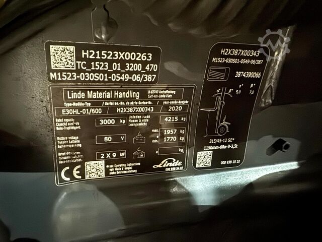 2020 Servicio + inspección UVV 01/2027, 11.450 horas Linde E30HL