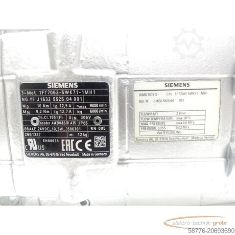 Κινητήρας Siemens Siemens 1FT7062-5WK71-1MH1 SN:YFJ1632552504001 generalüberholt mit 12 Monaten Gewährleistung