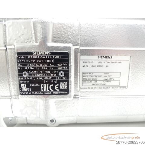 Motor Siemens Siemens 1FT7064-5WK71-1MH1 SN:YFHN631252803001 generalüberholt mit 12 Monaten Gewährleistung