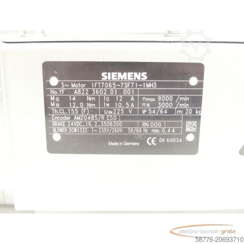 Motor Siemens Siemens 1FT7065-7SF71-1MH3 Synchronmotor SN:YFA822360201001