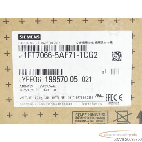 "Siemens" variklis Siemens 1FT7066-5AF71-1CG2 Synchronmotor SN:YFF0619957005021 - ! -