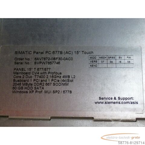 Siemens íhlutur Siemens 6AV7872-0BF30-0AC0 Simatik Panel PC 677B SN: VPW7857746 gebraucht - Top Zustand -