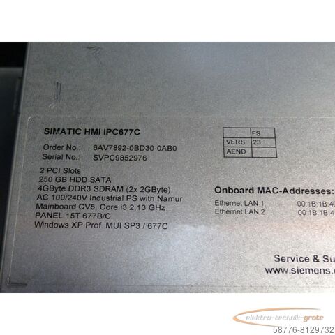 Siemens íhlutur Siemens 6AV7892-0BD30-0AB0 Simatik HMI IPC 677C SN: VPC9852976  gebraucht - TOP Zustand