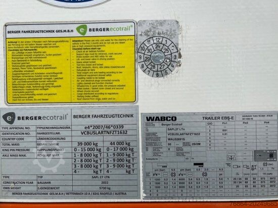 Åpen semitrailer med presenning BERGER SAPL 24 LTN LIGHT, 5730 KG, 1A LIFT, 3A GELENKT