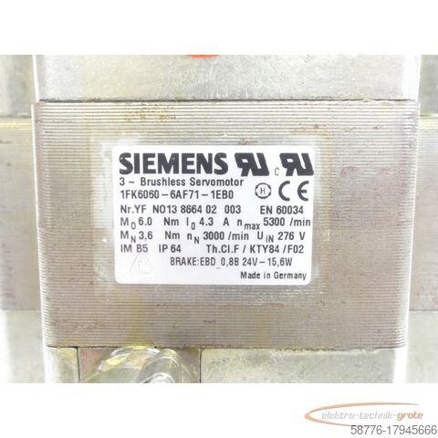 Motor Siemens Siemens 1FK6060-6AF71-1EB0 Synchronservomotor SN:YFNO13866402003