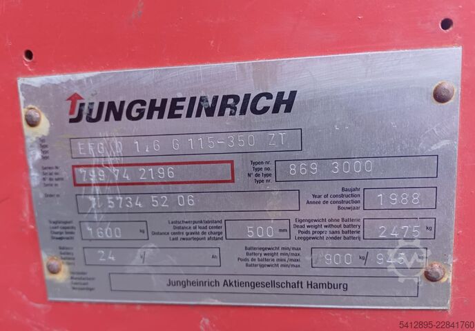 Электропогрузчик EFG115 -350 ZT/19 Gabelstapler Jungeheinrich Elektro EFG115 -350 ZT/ 19