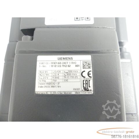 সিমেন্স ইঞ্জিন Siemens 1FK7060-2AF71-1RH0 Motor SNYFR7613711202001 generalüberholt mit 12 Monaten Gewährleistung