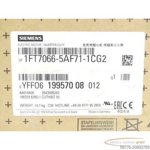 Motor Siemens Siemens 1FT7066-5AF71-1CG2 Synchronmotor SN:YFF0619957008012 - ! -