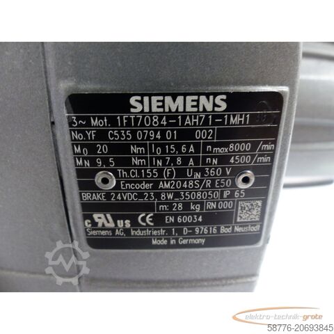 Siemens motor Siemens 1FT7084-1AH71-1MH1 Synchronservomotor SN: YFC535079401002