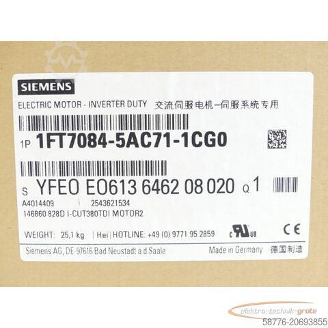 Motor Siemens Siemens 1FT7084-5AC71-1CG0 Synchronmotor SN:YFE0E0613646208020 - ! -
