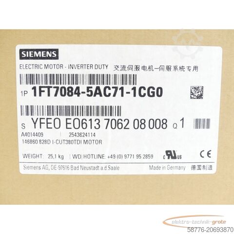 Siemens motor Siemens 1FT7084-5AC71-1CG0 Synchronmotor SN:YFE0E0613706208008 - ! -